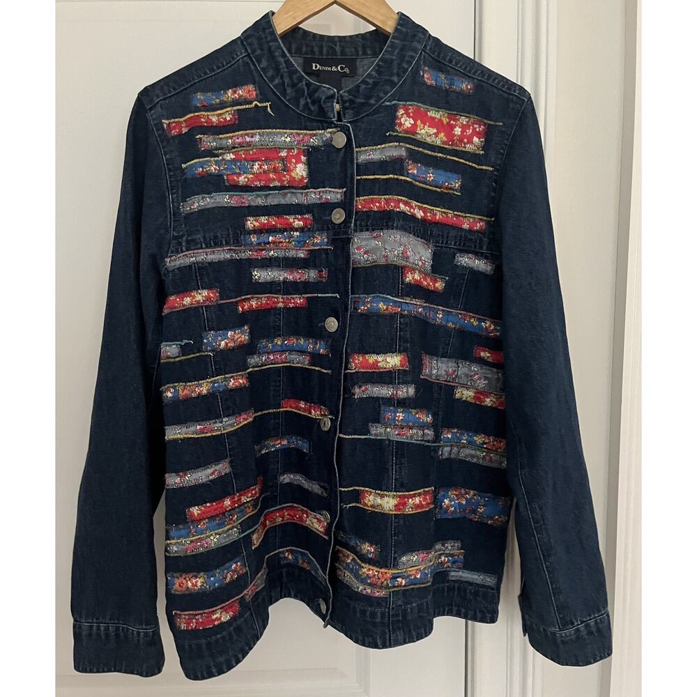 Denim & Co vintage 100% cotton patchwork detail jacket Sz. L